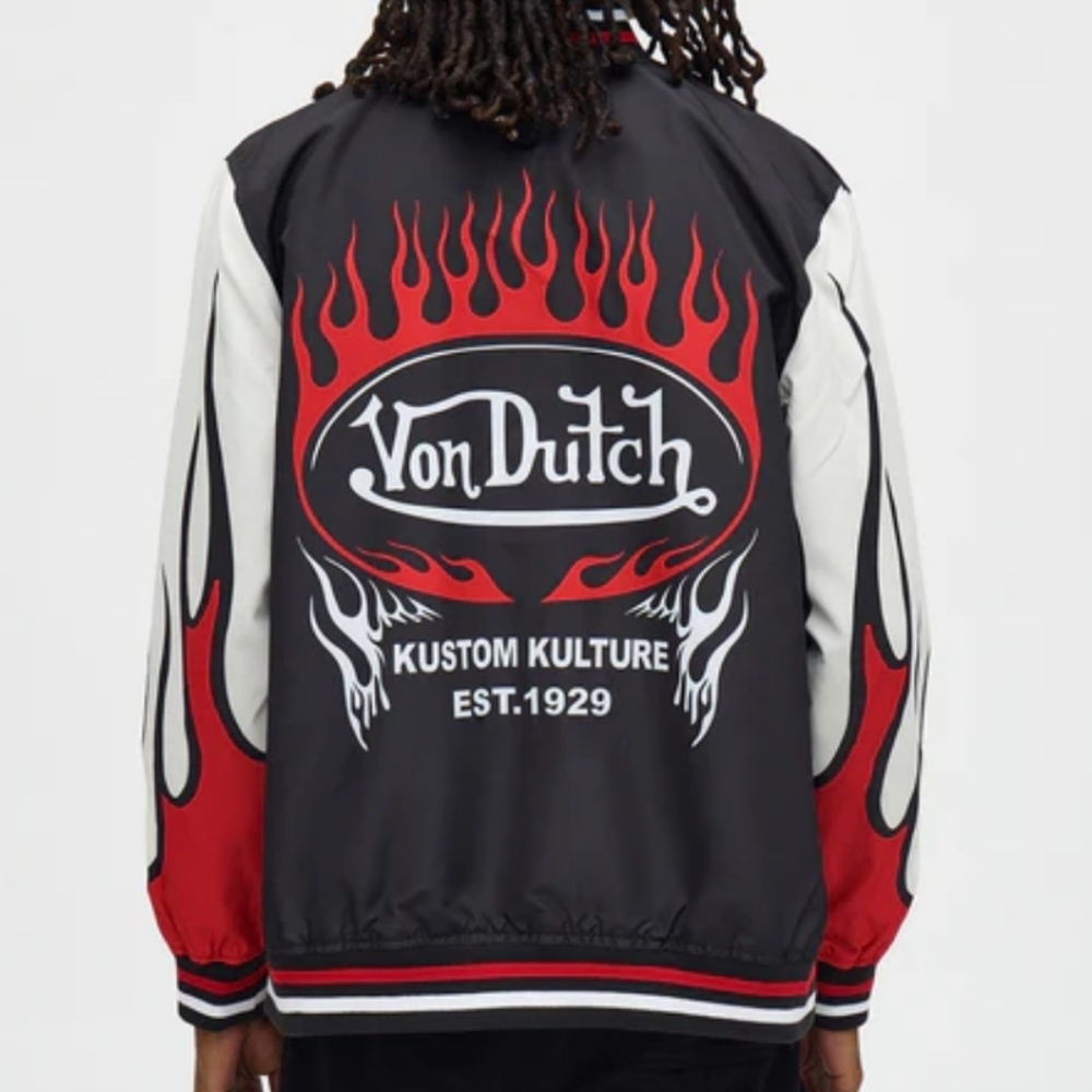 Von Dutch Black, White, and Red Lightweight Bomber Windbreaker Jacket #U - Picture 8 of 9